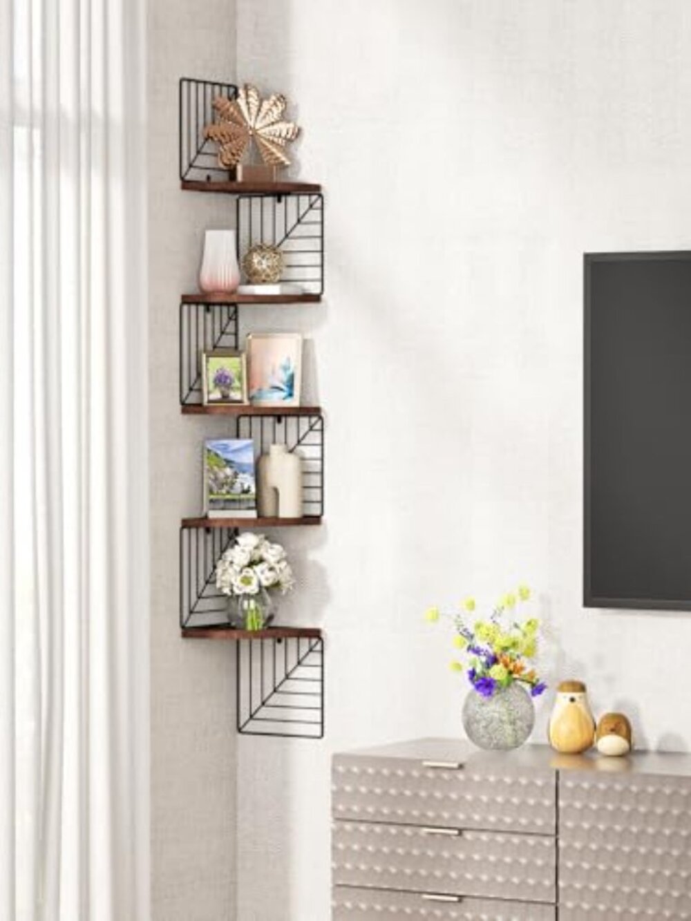 New Corner Shelf Wall Mount of 5 Tier, Rustic Wood Floating Shelves Wall Shelves - Picture 6 of 7